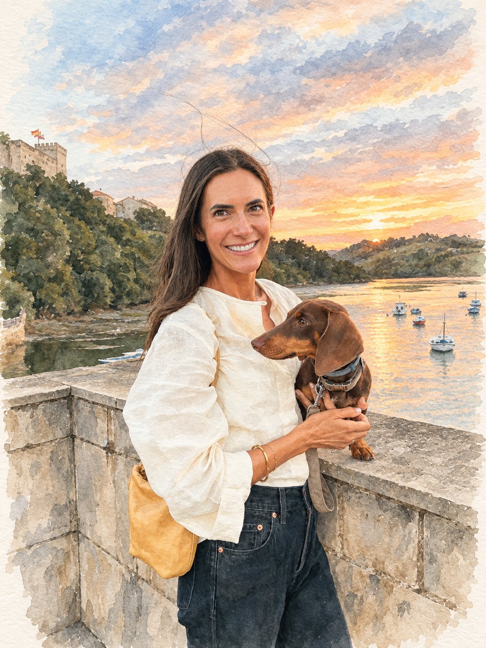 Ale con su perro al atardecer