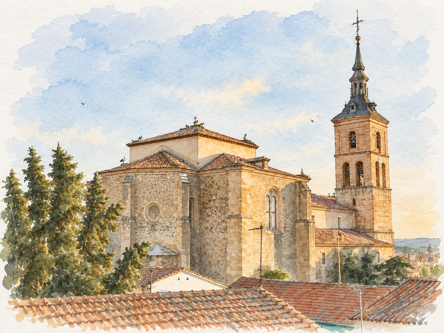 Acuarela de la Parroquia de San Pedro Apóstol, Fuente el Saz de Jarama